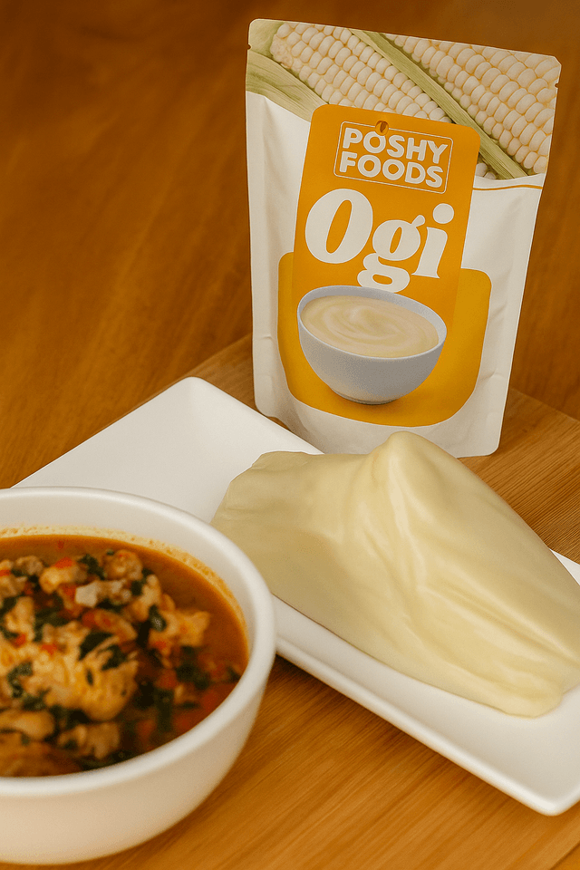 Homemade Agidi (Eko) with Spicy Chicken Soup